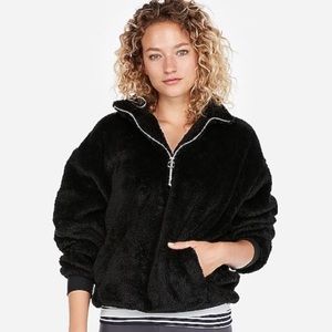 Express Teddy Black Furry Quarter ZIP